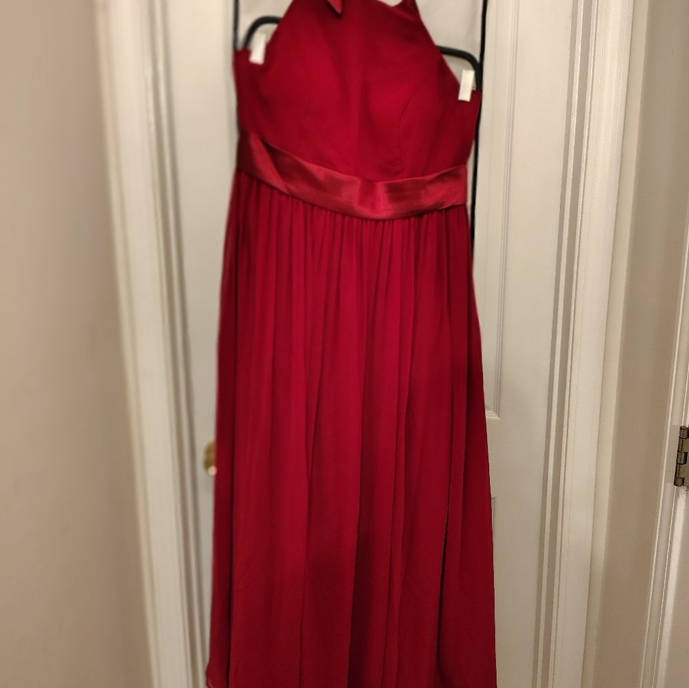 Azazie Deep Red Satin Evening Dress